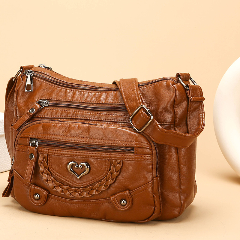 👜50% RABATT! ✨Korsväska i mjukt PU-läder med flera fickor för dam