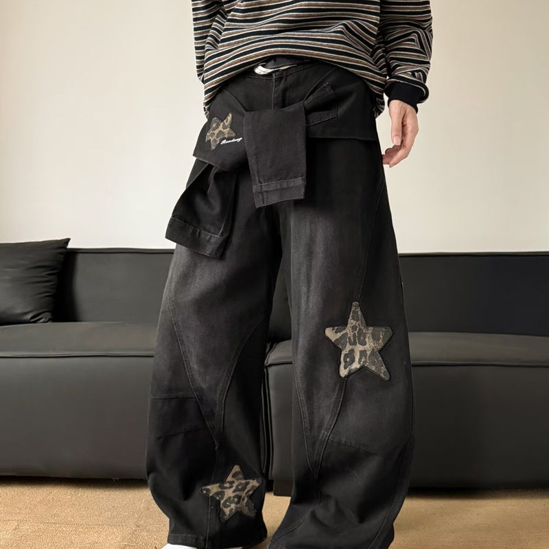 Unisex baggyjeans med stjärnpatchdetalj