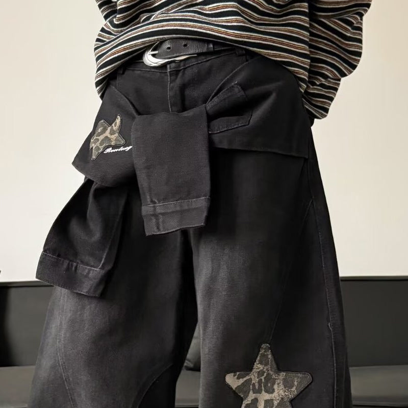 Unisex baggyjeans med stjärnpatchdetalj