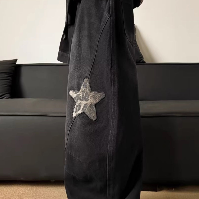 Unisex baggyjeans med stjärnpatchdetalj