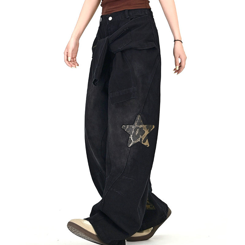 Unisex baggyjeans med stjärnpatchdetalj