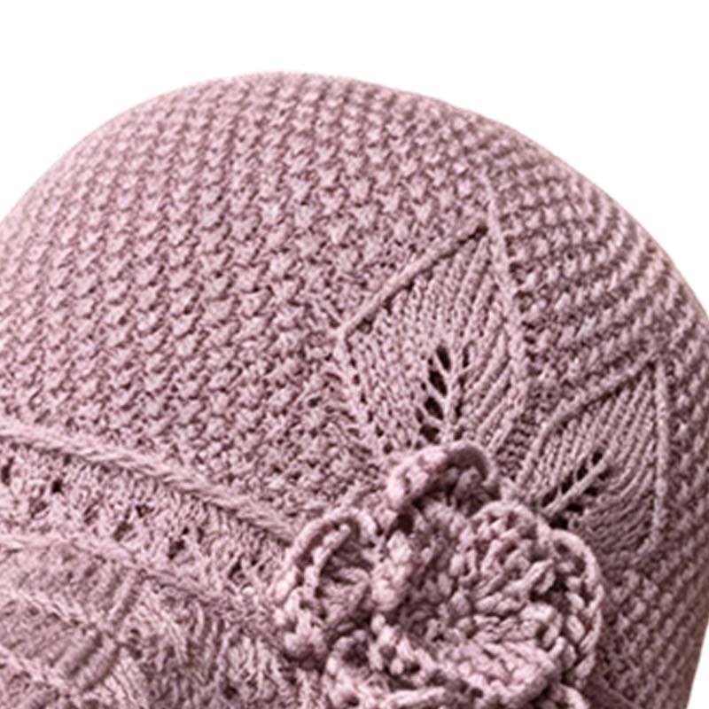 Virkat bucket hat med blomdetalj för kvinnor