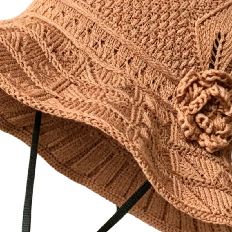 Virkat bucket hat med blomdetalj för kvinnor