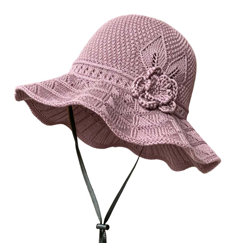Virkat bucket hat med blomdetalj för kvinnor