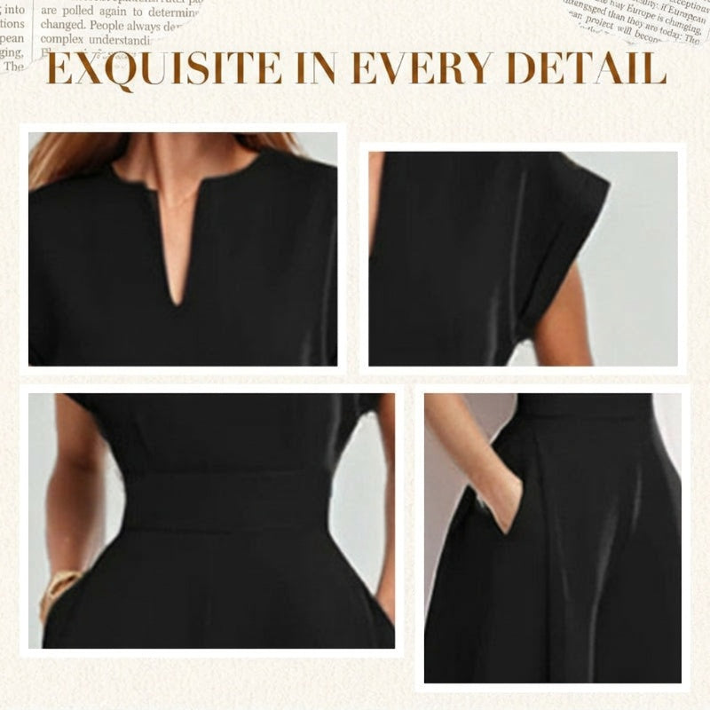 Kvinnors V-ringade kortärmade jumpsuit med vida ben