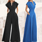 Kvinnors V-ringade kortärmade jumpsuit med vida ben
