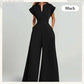 Kvinnors V-ringade kortärmade jumpsuit med vida ben