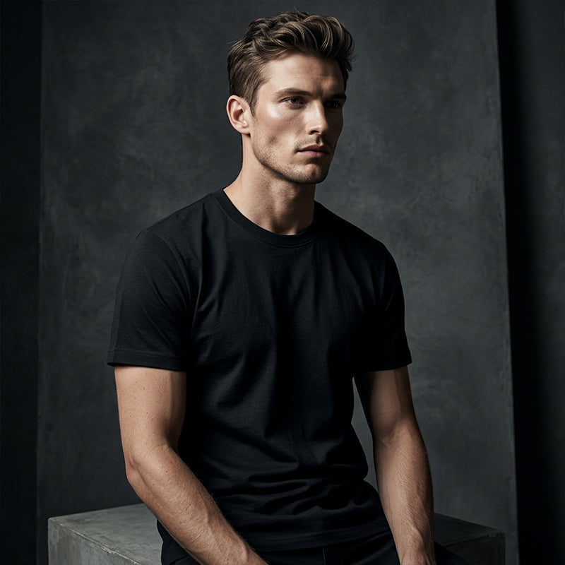 Herr klassisk rundhalsad T-shirt – premium blandning, atletisk passform & tidlös design 👕💨