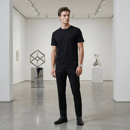Herr klassisk rundhalsad T-shirt – premium blandning, atletisk passform & tidlös design 👕💨