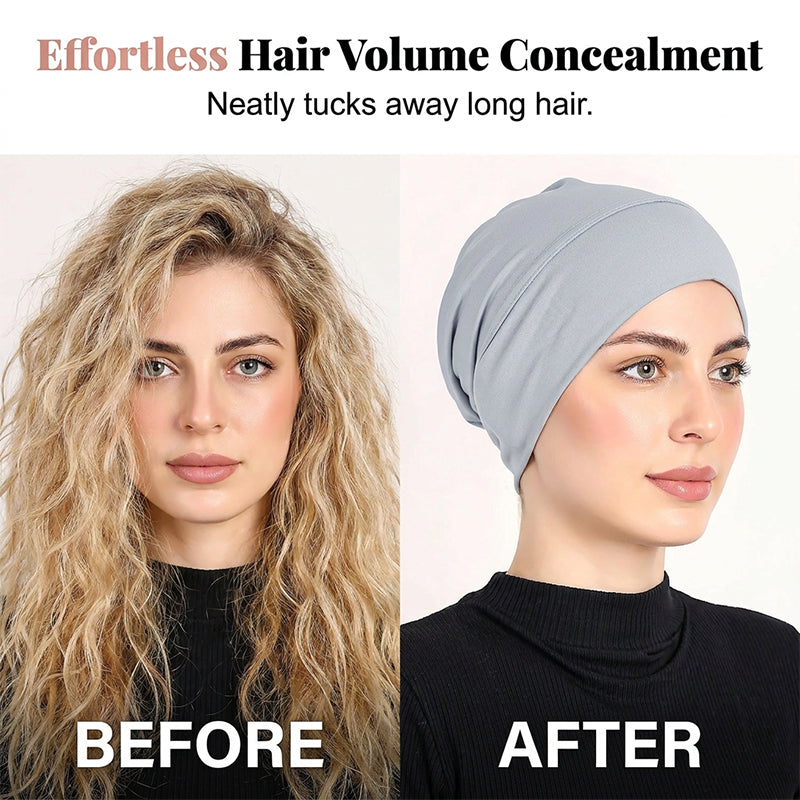 👒 Köp 1 få 1 GRATIS!🌸 Mjuk Stretch Turban Mössa – Mjölksilke Tyg & Anti-Halk Passform – Hår Volym Döljare – Multi-Använd Under Sjaal 🧣