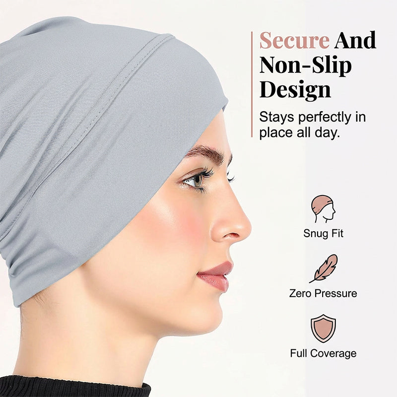 👒 Köp 1 få 1 GRATIS!🌸 Mjuk Stretch Turban Mössa – Mjölksilke Tyg & Anti-Halk Passform – Hår Volym Döljare – Multi-Använd Under Sjaal 🧣