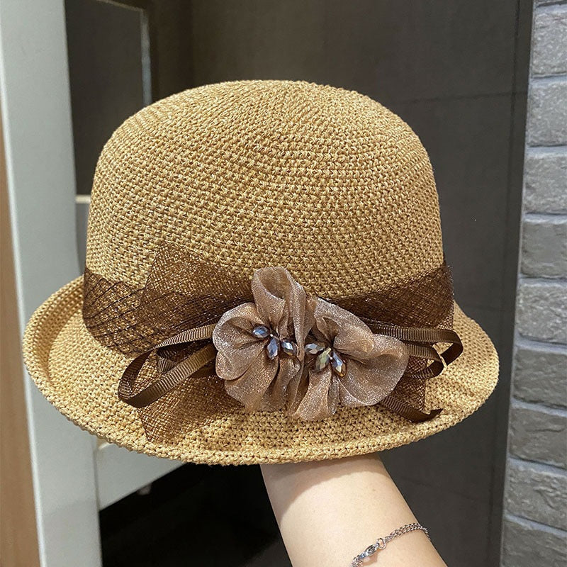 Hopfällbar sommarhatt med hög krona för kvinnor