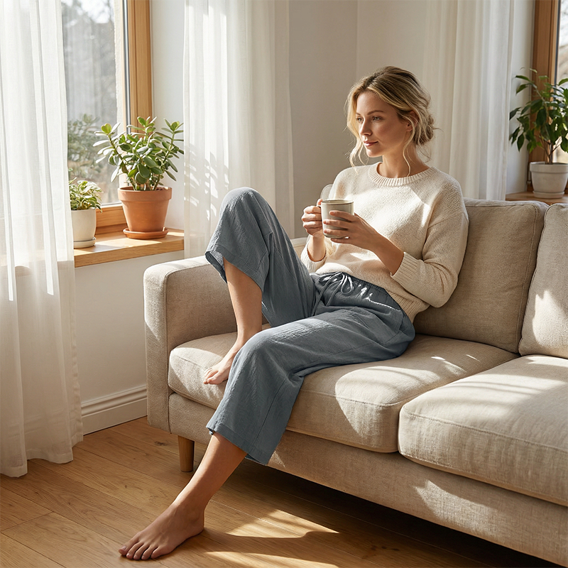 👖 50% RABATT NU!☁️ Dam Capri Byxor – Resår midja & Andningsbar – Casual Sommar Essential ✨