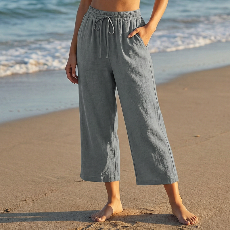 👖 50% RABATT NU!☁️ Dam Capri Byxor – Resår midja & Andningsbar – Casual Sommar Essential ✨