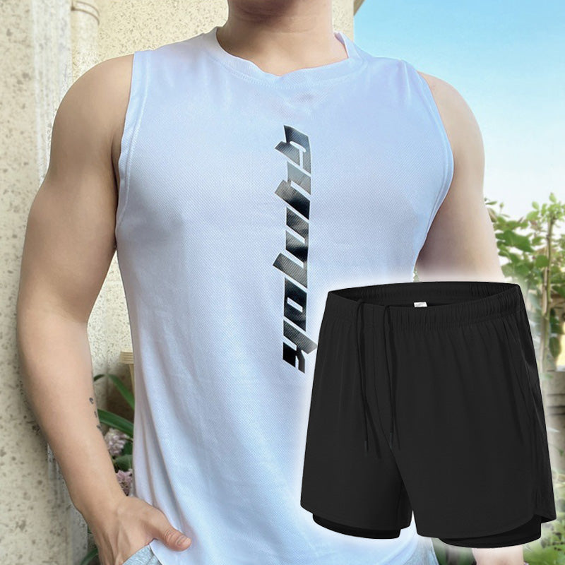 💪 50 % RABATT NU! 🏃‍♂️ Tvådelat set för män med sportlinne och lösa shorts – Snabbtorkande, andningsbart och lätt – perfekt för gymmet, löpning eller varmt väder 🔥