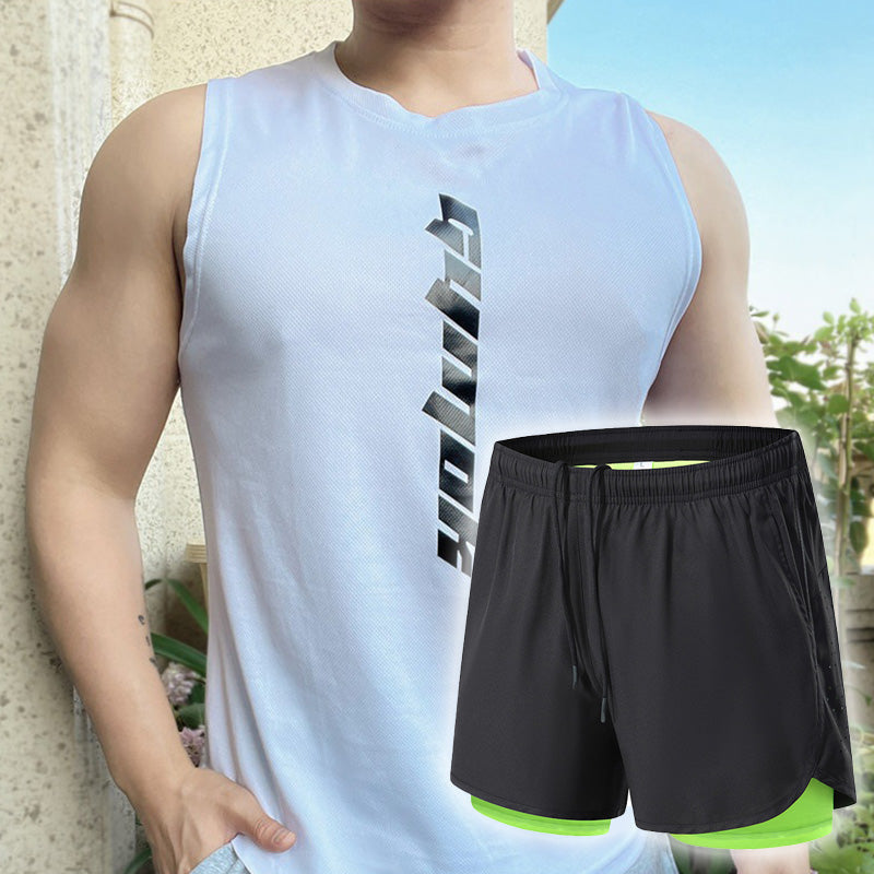 💪 50 % RABATT NU! 🏃‍♂️ Tvådelat set för män med sportlinne och lösa shorts – Snabbtorkande, andningsbart och lätt – perfekt för gymmet, löpning eller varmt väder 🔥