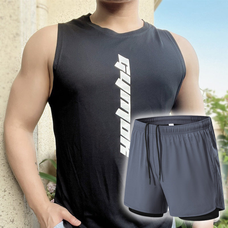 💪 50 % RABATT NU! 🏃‍♂️ Tvådelat set för män med sportlinne och lösa shorts – Snabbtorkande, andningsbart och lätt – perfekt för gymmet, löpning eller varmt väder 🔥