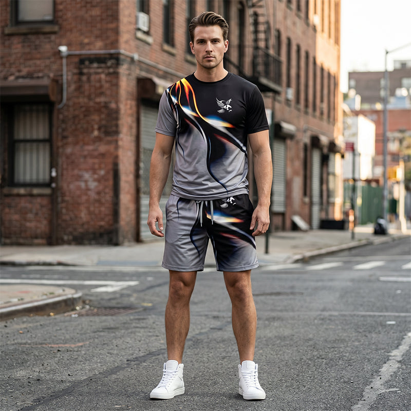 💥 Trendigt herrset med abstrakt design ✨ Luftig T-shirt & bekväma shorts för sommarens alla dagar 🌿