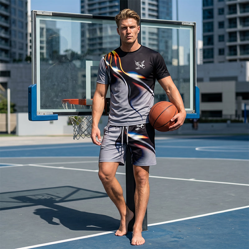 💥 Trendigt herrset med abstrakt design ✨ Luftig T-shirt & bekväma shorts för sommarens alla dagar 🌿
