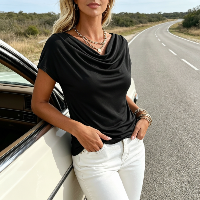 ⏰ 50 % RABATT – Endast under en begränsad tid ✨Damtop med vattenfallsringning ✨ Feminin stil & eleganta kapärmar