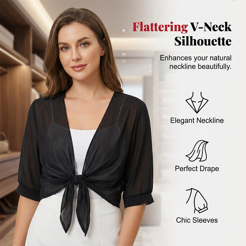 💖 50% RABATT NU!🌿 Dam Chiffong Topp med Knytning – Genomskinlig, Croppad & Elegant – Sommar Lager Essential 👒