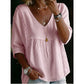 👚 50% RABATT NU! 🕊️ Kvinnors Casual V-ringad Spetskant Topp – Kejsarskuren, Lättvikt & 3/4 Ärmar – Flödande, Andningsbar & Romantisk ✨