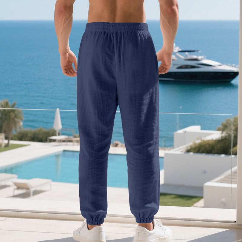 👖 50% RABATT NU!🌬️ Herrars Casual Linneblandade Byxor med Dragsko – Andningsbara & Lös Passform – Sommar Essential 🏃