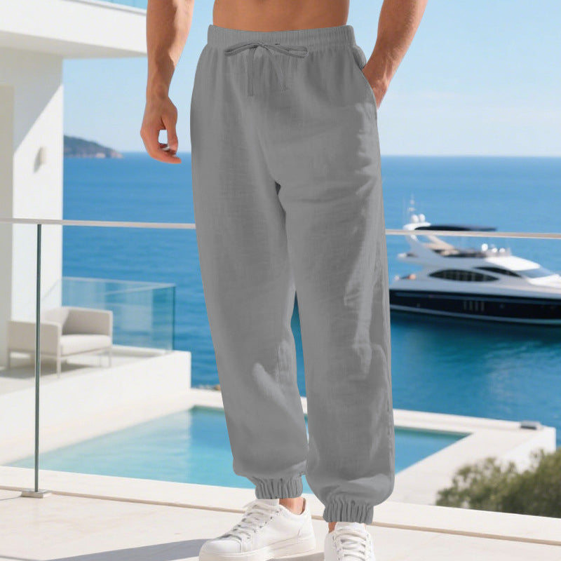 👖 50% RABATT NU!🌬️ Herrars Casual Linneblandade Byxor med Dragsko – Andningsbara & Lös Passform – Sommar Essential 🏃