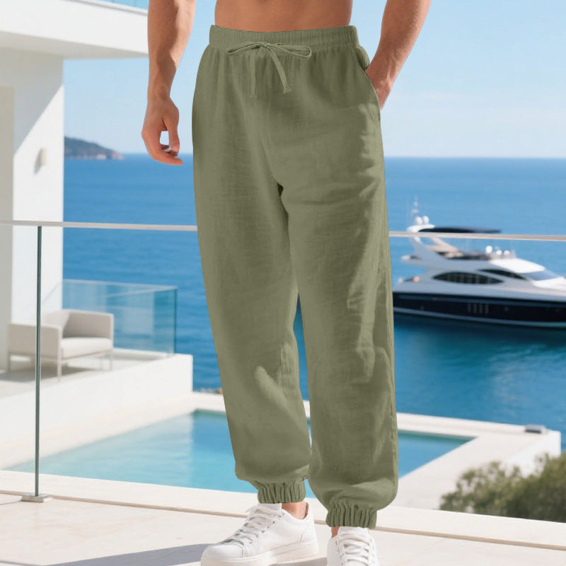 👖 50% RABATT NU!🌬️ Herrars Casual Linneblandade Byxor med Dragsko – Andningsbara & Lös Passform – Sommar Essential 🏃