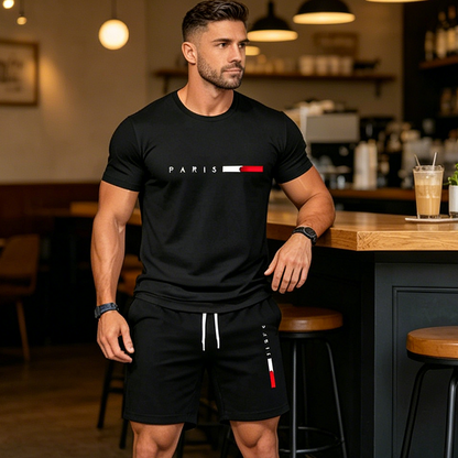 ✨Sommarerbjudande: 50 % RABATT!👕2-delat set med tryckt topp och shorts för herrar