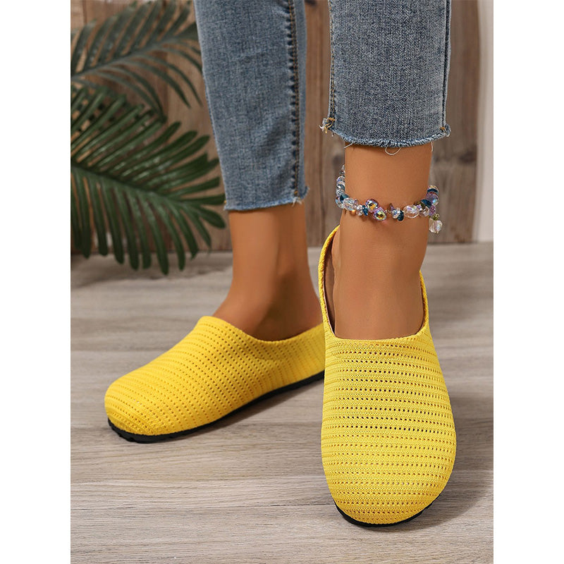 👡 50% RABATT NU! 🌬️ Damernas andningsbara stickade påklingsmules – Lätta och skumgummifodrade – Lätt att ta på/av, perfekta för vardagar eller snabba ärenden – luftiga och bekväma 🌸