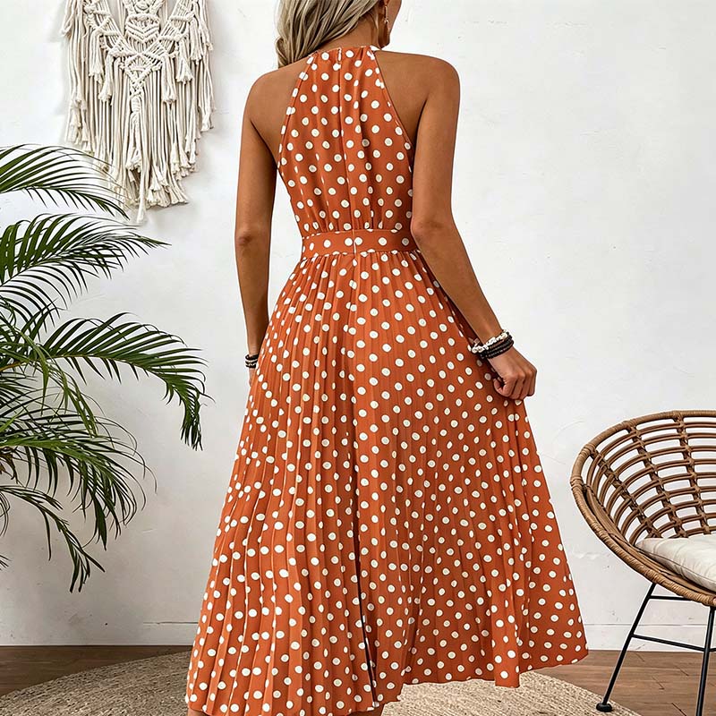 👗 50% RABATT! ⏳ Halterklänning med prickar för dam – Flödande & ledig passform – Perfekt för sommar, strand eller lata dagar – romantisk stil med retrokänsla 🌸