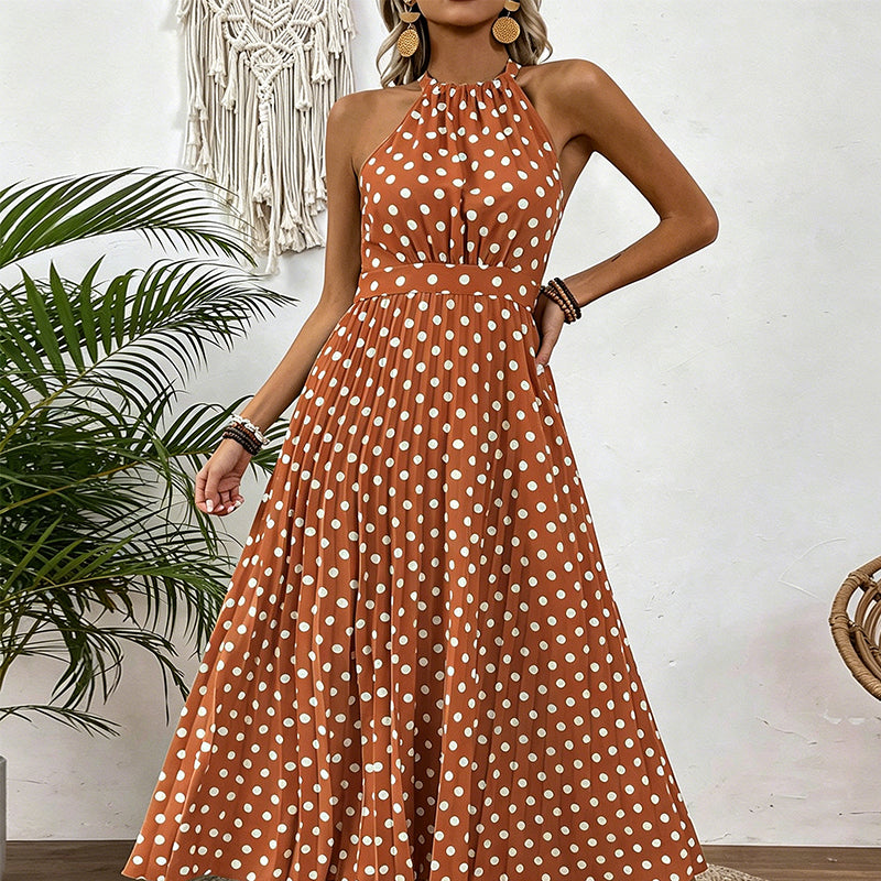 👗 50% RABATT! ⏳ Halterklänning med prickar för dam – Flödande & ledig passform – Perfekt för sommar, strand eller lata dagar – romantisk stil med retrokänsla 🌸