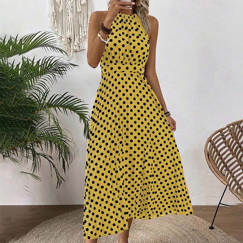 👗 50% RABATT! ⏳ Halterklänning med prickar för dam – Flödande & ledig passform – Perfekt för sommar, strand eller lata dagar – romantisk stil med retrokänsla 🌸