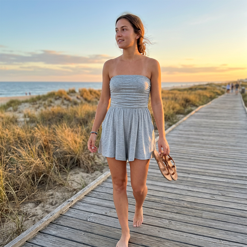 Strapless jumpsuit för damer – sommar- och strandklänning med veckad överdel
