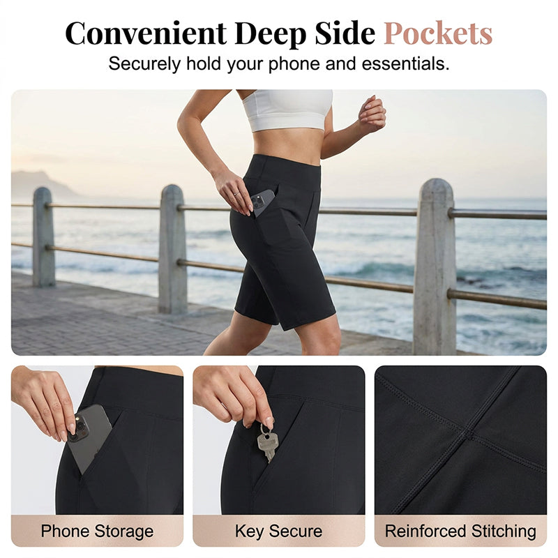 🩳 BEGRÄNSAD TID: 50 % RABATT! ✨ Stretchiga promenadshorts för dam – 4-vägsstretch, hög midja, knälånga 🚶‍♀️