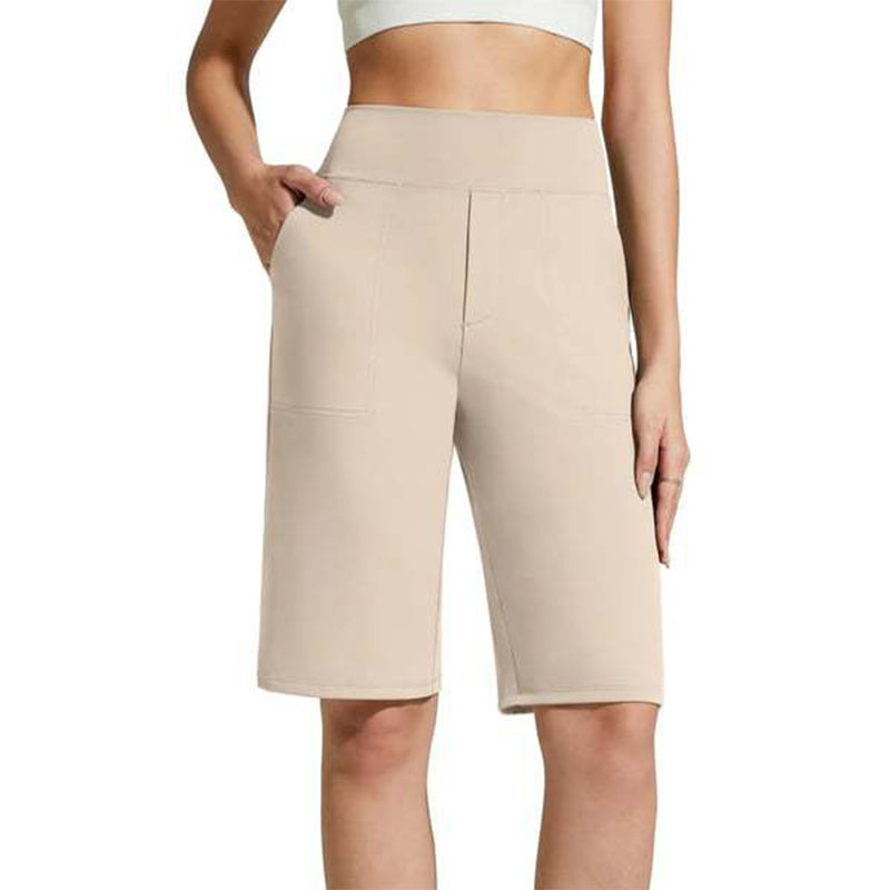 🩳 BEGRÄNSAD TID: 50 % RABATT! ✨ Stretchiga promenadshorts för dam – 4-vägsstretch, hög midja, knälånga 🚶‍♀️