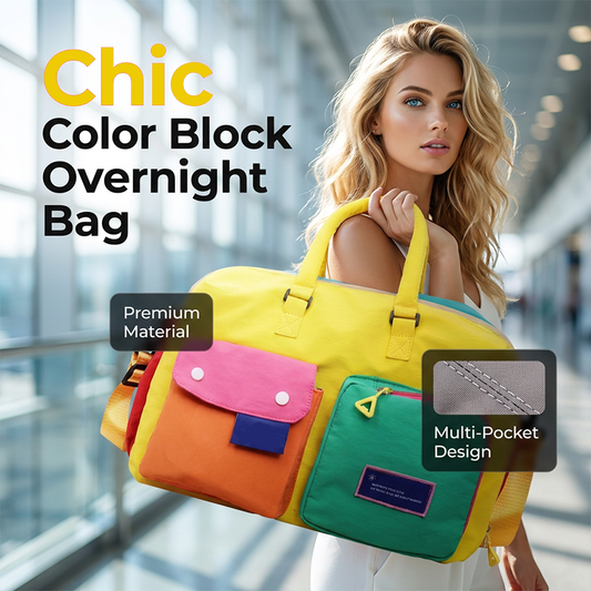 ⏳Time-Limited Special⏰ Casual Color Block Overnight Bag – Spacious & durable – Perfect for gym, travel or weekend trips – lightweight with carry handles 🧳