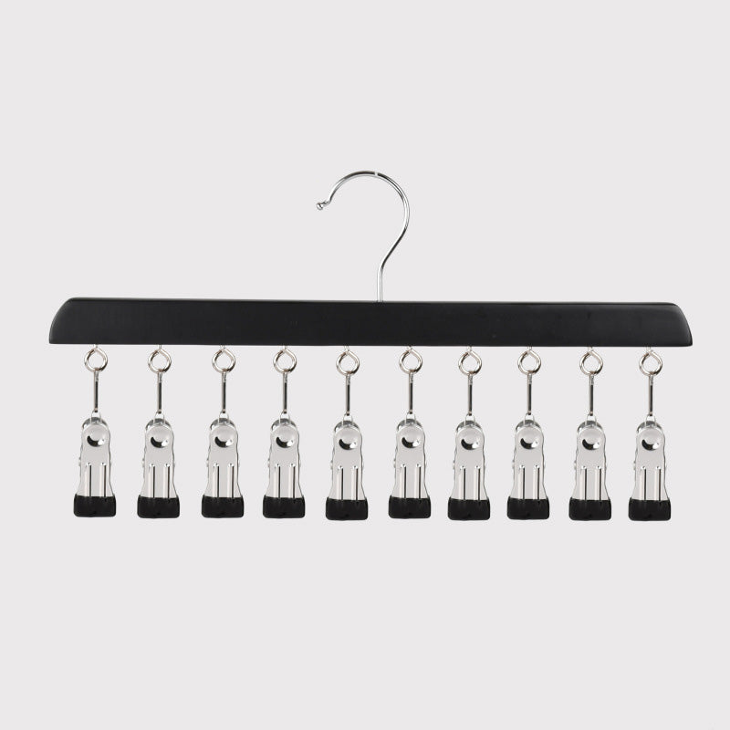 🏠 50% RABATT NU! 👔 Multi-Clip Wooden Hanger – Utrymmessparande Klädhängare med 10 Klämmor för Skåporganisation ✨