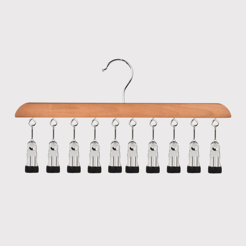🏠 50% RABATT NU! 👔 Multi-Clip Wooden Hanger – Utrymmessparande Klädhängare med 10 Klämmor för Skåporganisation ✨