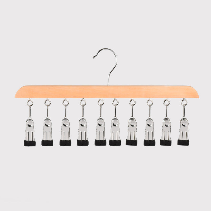 🏠 50% RABATT NU! 👔 Multi-Clip Wooden Hanger – Utrymmessparande Klädhängare med 10 Klämmor för Skåporganisation ✨