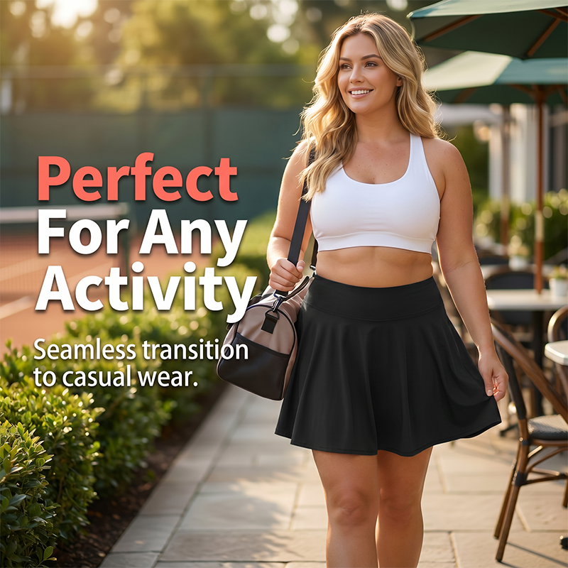 🌸 40 % RABATT NU! 🌸Dam Hög Midja Plus Size Tenniskjol med Fickor