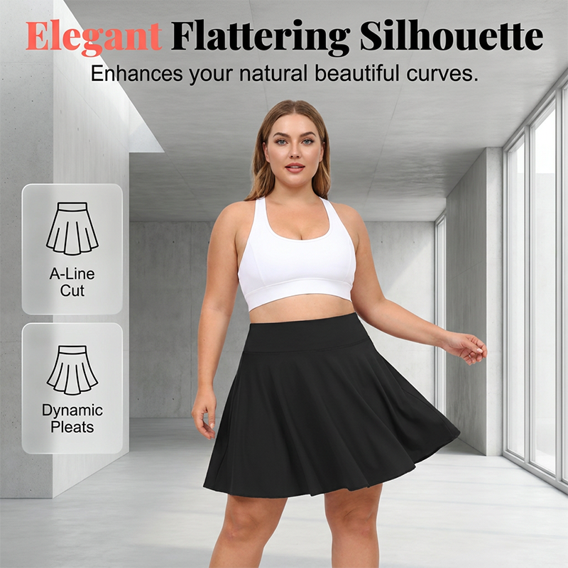 🌸 40 % RABATT NU! 🌸Dam Hög Midja Plus Size Tenniskjol med Fickor