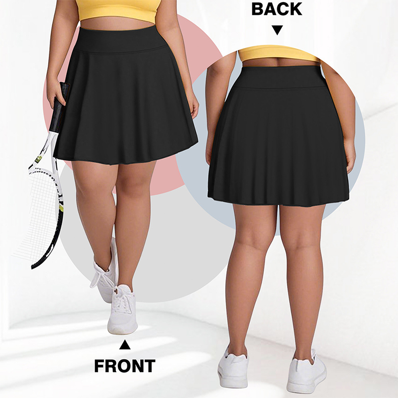🌸 40 % RABATT NU! 🌸Dam Hög Midja Plus Size Tenniskjol med Fickor