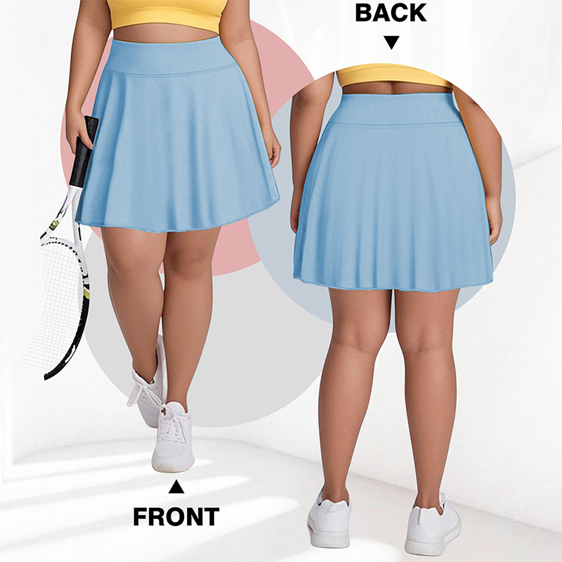 🌸 40 % RABATT NU! 🌸Dam Hög Midja Plus Size Tenniskjol med Fickor