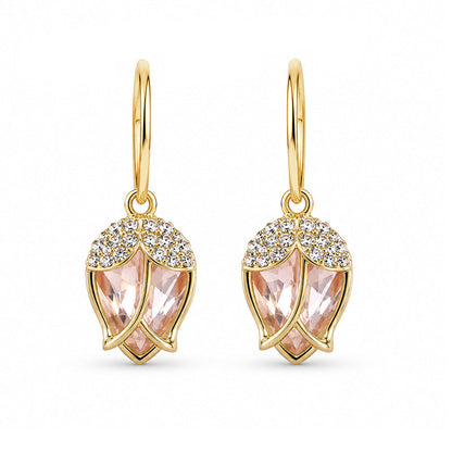 🌹 Elegant Rosebud C-Shaped Hoop Earrings – Rhinstone Embellished, Lightweight Alloy, 4 Colors ✨