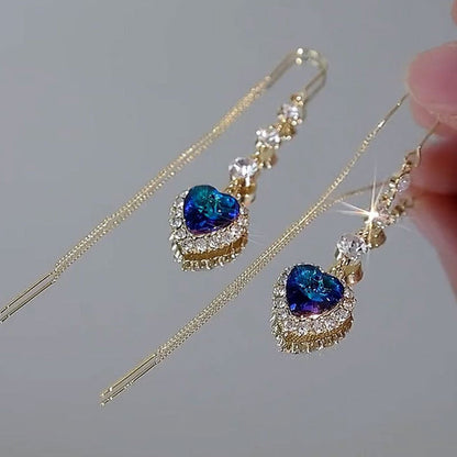 💙 Ideal Gift - Exquisite Blue Heart Synthetic Gemstone Threader Earrings 🌿