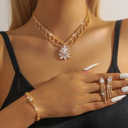 Elegant Lotus Rhinestone Jewelry Set