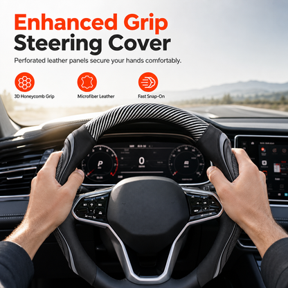 🏎️ 60% OFF NOW! 🔥 Carbon Fibre Steering Wheel Cover – Enhanced Grip, Non-Slip Leather & Palm Massage – Universal 15" Fit 🛡️