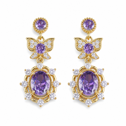 ⏳🔥LIMITED-TIME 50% OFF! ⏰Lavender Manor Purple Zircon Butterfly Jewelry Set with Adjustable Open Ring and Earrings💜